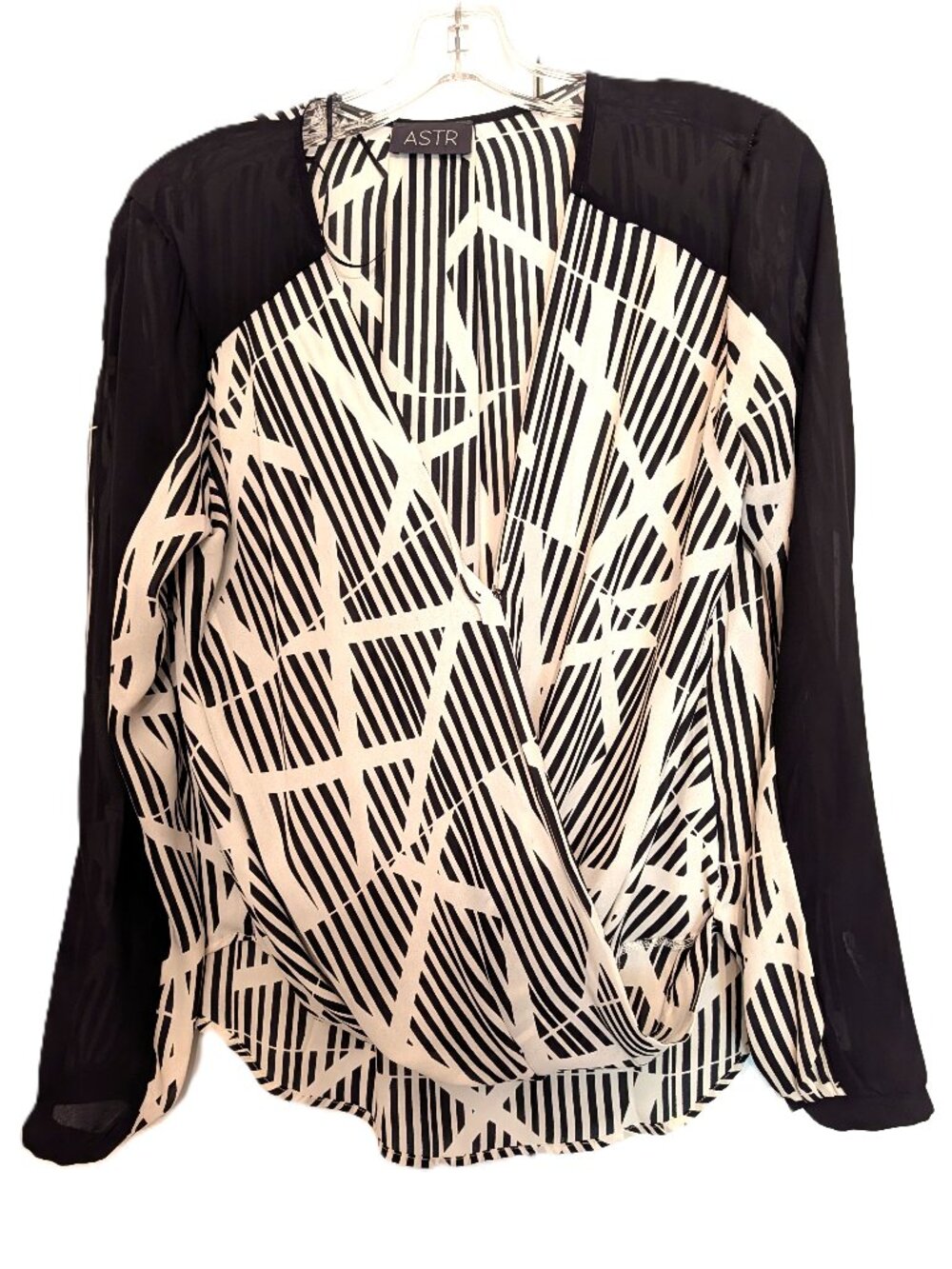 ASTR black and cream stripe surplice V-neck top